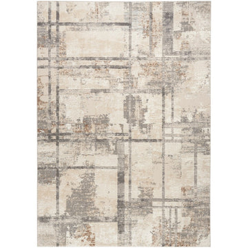 Sustainable Trends SUT02 Modern Abstract Grid Hi Low Textured Soft Recycled Polyester Low Profile Durable Short Pile Beige/Ivory/Charcoal Grey Rug-Nourison-Rug Love - The Most Loved Rug Store